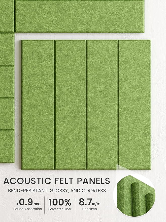 Bumusty Large Cork Board Alternative-47 x35 Felt Bulletin Board Tiles, with 30 Pushpins, 70 Adhesive Tabs, 12-Pack Slat Wall Paneling, Cork Boards for Office Push Pin Board Felt Board-Kelly Green