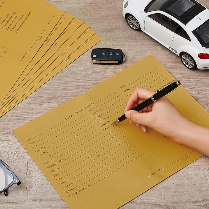 120 Pcs 9 x 12 In Vehicle Dealer Jackets for Car Sales 32lb Colored Printed Deal Envelopes Dealership Supplies File Jackets Automotive Folders for Car Dealerships (Cowhide Yellow)