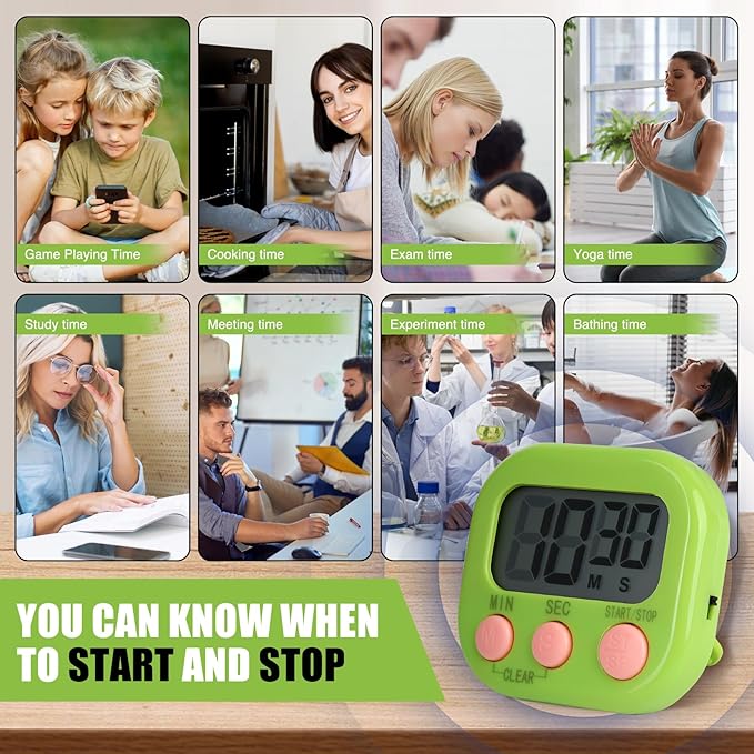 6 Pack Multi-Function Electronic Timer, Colorful Kitchen Timers Digital Magnetic, Countdown Timer, Big LCD Display Loud Alarm Kitchen Timers for Cooking, Bathing, Gym, Meeting, Classroom