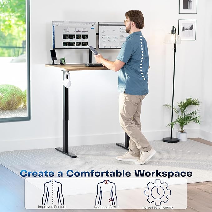 VIVO Electric 48 x 30 in Standing Desk, Memory Height Adjustment, 1B Series, Holds 220 lbs, One-Piece Reclaimed Wood Top, Black Frame, DESK-KIT-1B5P