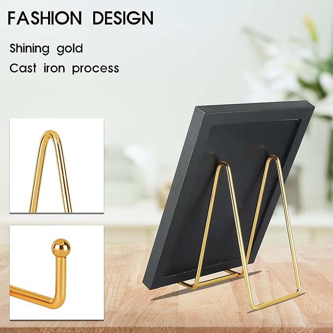 Decolore 6 Inch 5 Pack Gold Metal Display Stands Plate Stand Display Stands for Picture, Decorative Plate, Book, Photo Easel, Artistic Work
