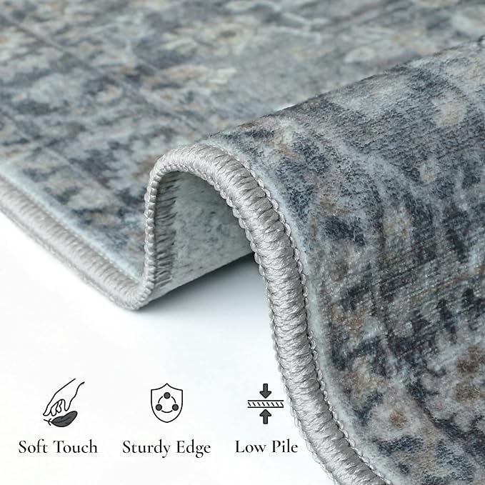 GENIMO Runner Rug 2'6''x6 Non Slip Machine Washable Vintage Hallway Runner Rug, Low Pile Lightweight Rugs for Entryway, Hallway, Kitchen and Corridor, Ashen Taupe
