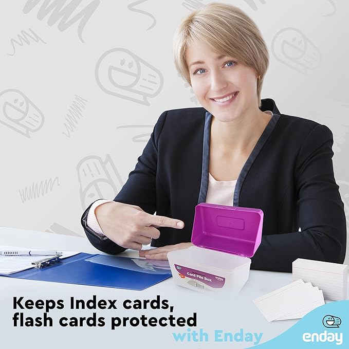 Enday Index Card Holder Purple, 3x5 Note Flash Card Organizer Case, Index Card File w/flip top, Notecard Recipe, Holder, Holds 250 Cards, Also Available in Red, Green, Blue, Grey, Pink (1 PC)