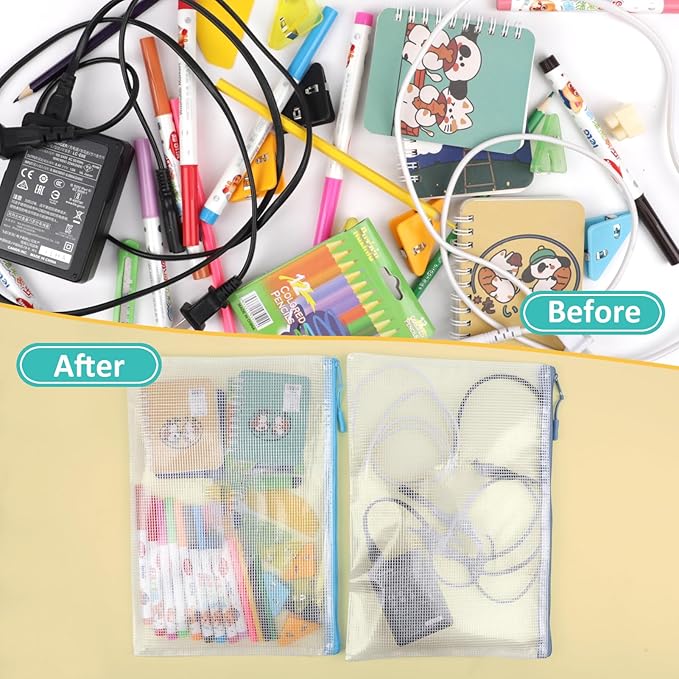 YOPCDJ 12pcs Mesh Zipper Pouch Bags, A4 Puzzle Bag (12 Colors, 12 Packs) for Organizing, Classroom Must Have Storage Bag, File Bags for School, Board Games and Office Supplies