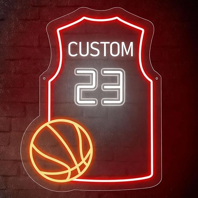 Custom Basketball Jersey Neon Signs for Room Decor Personalized Team Number Name Basketball Neon Sign for Party Night Light Birthday Gift for Teen Kids Boys Girls Men
