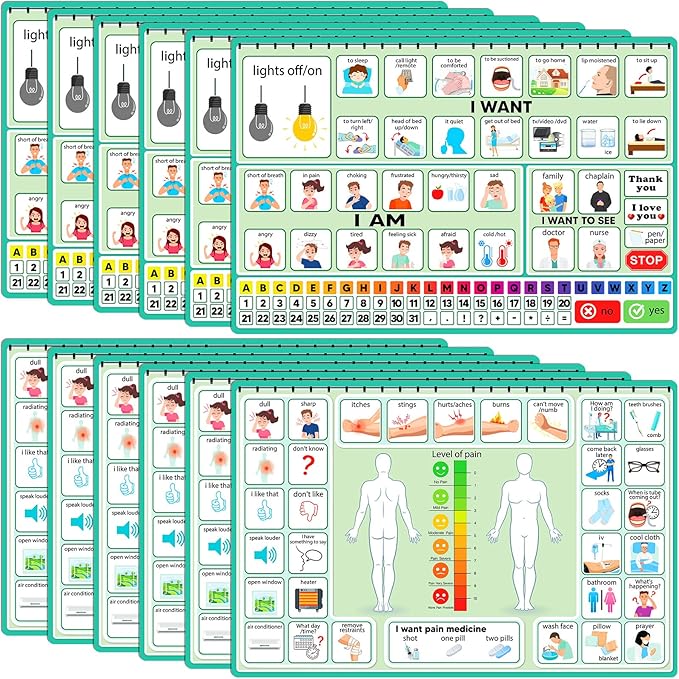 Geyoga 12 Pcs Nonverbal Communication Board, 16.73 x 11.22'' Patient Picture Symbol Communication Cards for Adults