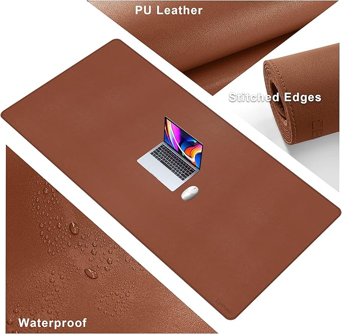 CENNBIE Leather Desk Mat,63" x 31.4" Extended Mega Size Professional Leather Desk Pad for Full Desk - Super Large XXXXL Large Mouse Pad (Brown)