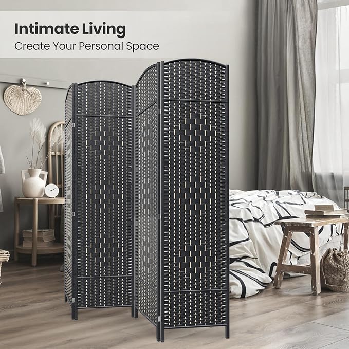 Cocosica 4 Panel Room Divider,6Ft Folding Privacy Screen,Tall - Extra Wide Foldable Panel Partition Wall Divider with Diamond Double-Weaved Hand-Woven Design Room Screen Divider