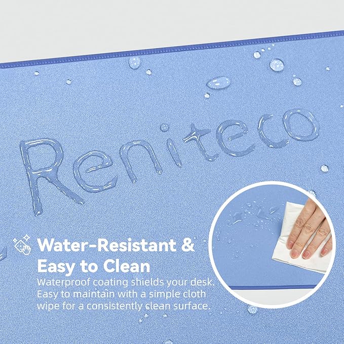 Reniteco Waterproof Large Gaming Mouse Pad with Durable Stitched Edges, Non-Slip Rubber Base, Grainy Jacquard Mouse Mat Desk Pad for Home Office Gaming, 35.4''x15.7''x0.12'', Matte Blue