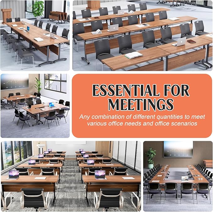 Conference Table,55.1''Folding Conference Room Table for 4-12 People,Mobile Flip Top MeetingTraining Table with Different Coulor and Styles for Offices, Classrooms,Meeting Room (6, 47.2''D)