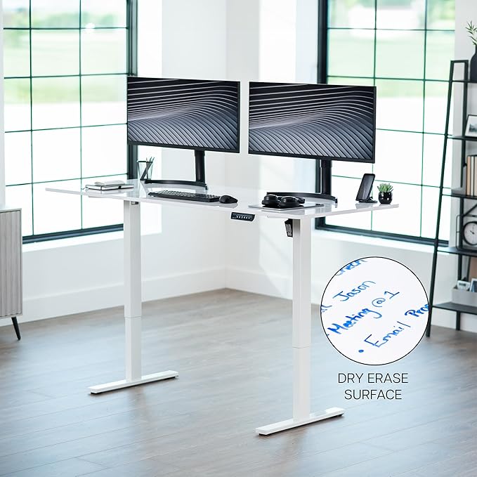 VIVO Electric Dry Erase 71 x 30 in Standing Desk, Memory Height Adjustment, 1B Series, Holds 220 lbs, Whiteboard Top White Frame, DESK-KIT-1W7WE