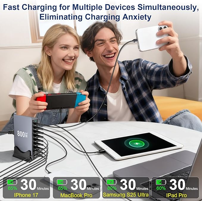 800W USB C Fast Charger Block, Dual PD3.1 140W 10 Port USB Charging Station, GaN Ⅲ Pro PD PPS Fast Charging Station for Multiple Devices,Laptop Wall Charger Compatible with iPhone 17/iPad/MacBook etc