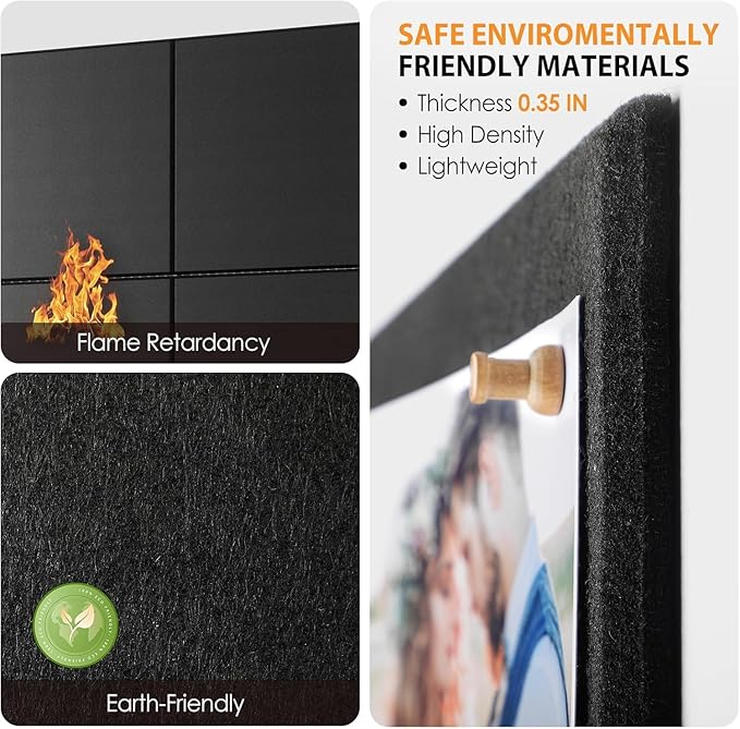 Large Cork Bulletin Board Alternative for Office60 x 35" - 15 Pack Felt Bulletin Boards Dart Wall Protectors 70 Pcs Safe RemovableAdhesive Tabs Pcs for Office Wall, School, Home Decor, Black