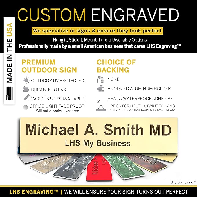 Custom Name Plate for Doors, with Choice of Mounting Holders for Walls, Doors, Cubicles, Hanging and More - Personalized Ivory Plastic Brown Letters - USA Made 2x6 - B5