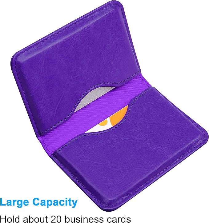 Wisdompro Business Card Holder, 2-Sided PU Leather Folio Name Card Holder Wallet Case with Magnetic Shut for Men and Women, Ultra Slim and Thin