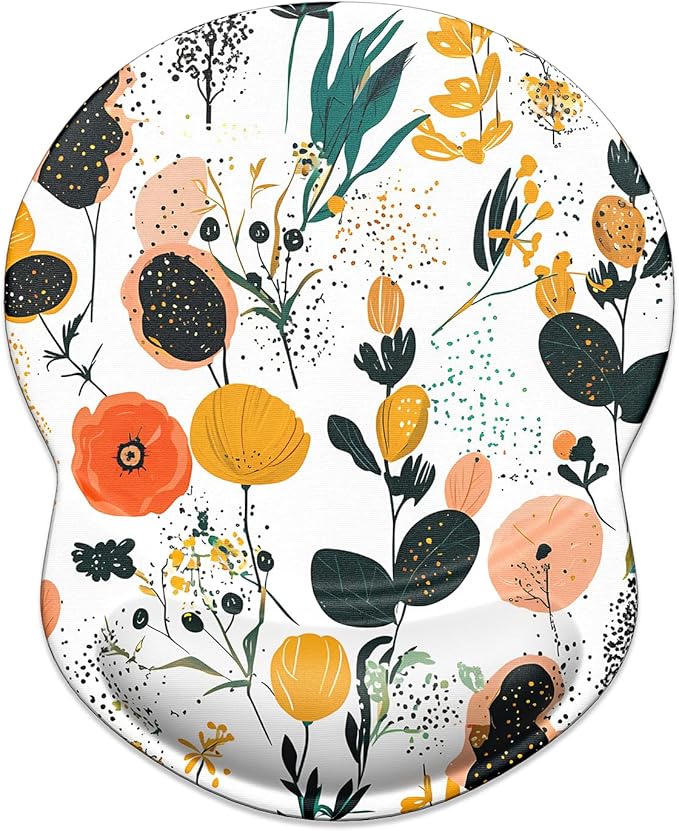 ITNRSIIET Ergonomic Mouse Pad with Gel Wrist Support Small Wrist Rest Smooth Surface Non-Slip PU Base Comfortable Office Supplies Pain Relief, 8.7 x 7.2 inches, Beautiful Flowers and Plants
