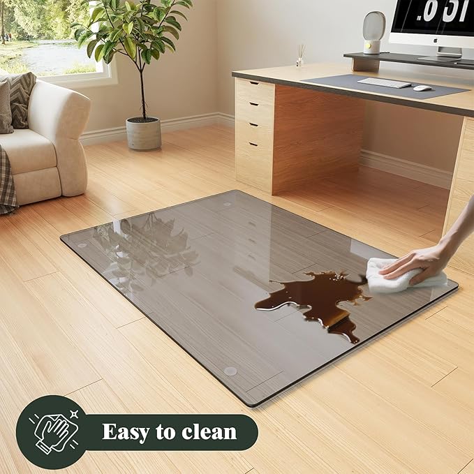 Koonmi Tempered Glass Chair Mat for Hardwood Floors & Carpets, 30" x 48“ Grey Heavy Duty Office Floor Protector, Scratch & Dust Concealing, Noise-Free for Home Office Desk