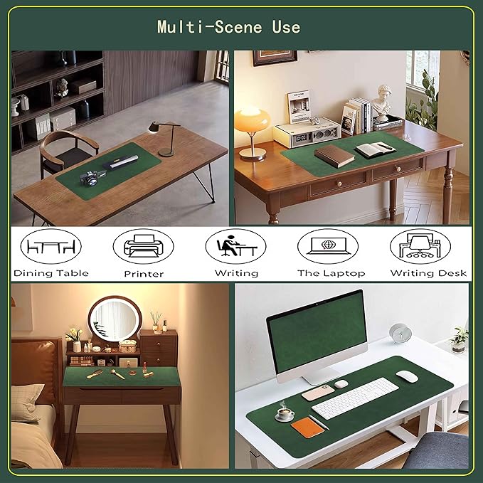 Huicon Faux Leather Desk Mat,31.5"x15.7" Non-Slip PU Leather Desk Pad, 2mm Thick Desk Blotter with Stiched line, Retro Large Mouse Pad, Laptop Pad for Office & Home Use (Light Grey)