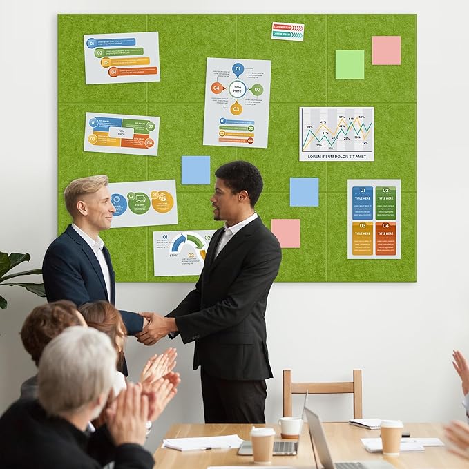 AKTOP Cork Board Bulletin Board 47"x35", 12 Pack Removable Felt Cork Board Tiles for Wall, Large Corkboard Notice Pin Board for Office, School & Home, 48 Safe Adhesive Tabs, 20 Push Pins, Grass Green