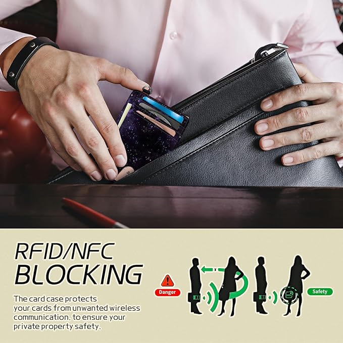 BWEGRHE Small Travel Wallets, Purple Galaxy Slim Minimalist Front Pocket Wallet with Wristlet, RFID Blocking PU Leather Credit Card Holder with ID Window Change Purse for Men Women