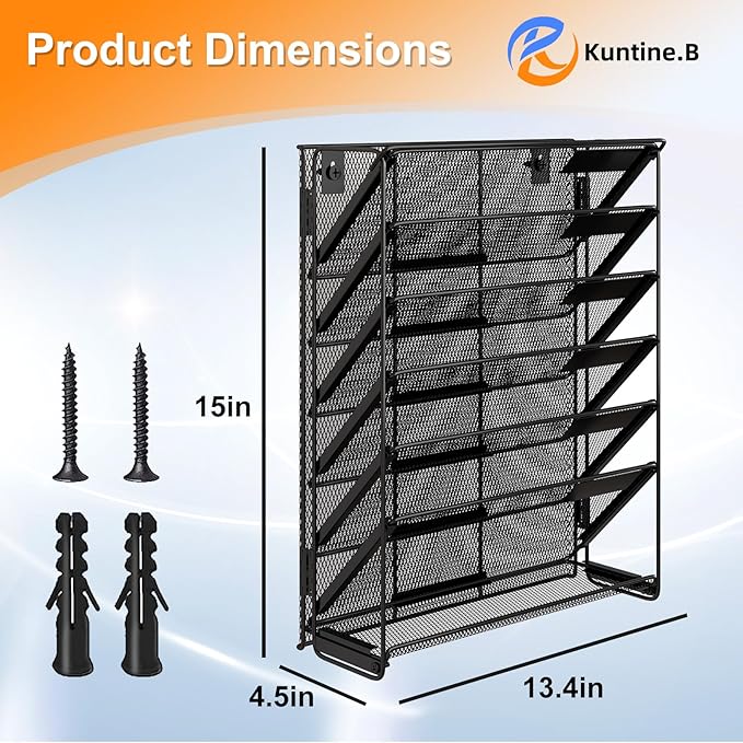 Kuntine.B Wall File Organizer (Black, 7 Tier)