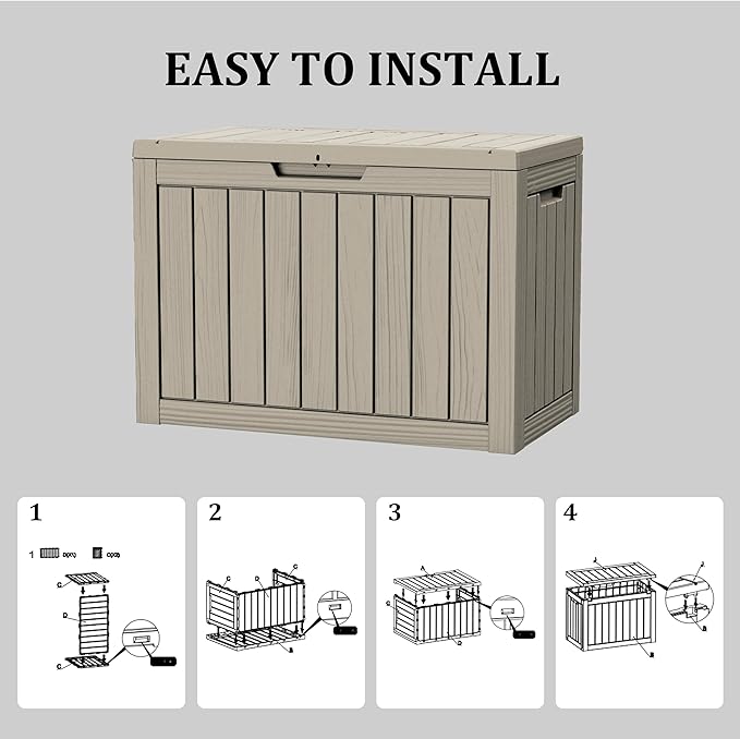 Yardgrace 45 Gallon Patio Storage Box - Waterproof Deck Box for Outdoor Toys, Space-Saving Resin Chest with Lock for Cushions & Pool Gear, UV-Resistant, Ash Grey