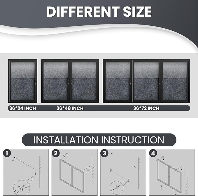 48"x36" Lockable Enclosed Bulletin Board, Outdoor Flet Weather-Resistant Aluminum Frame Notice Board, Wall Mounted Display Case Acrylic Doors for School,Office,Black Frame w/Grey Flet