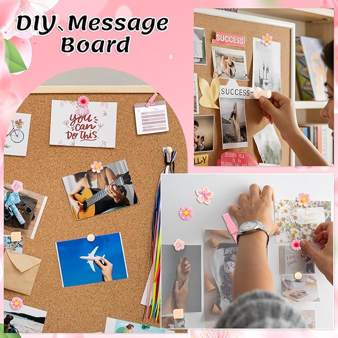 78 Pieces Push Pins Set Cute Thumb Tacks Decorative Flower Push Pins for Wall Cork Board Bulletin Boards with Storage Box（Pink Style）
