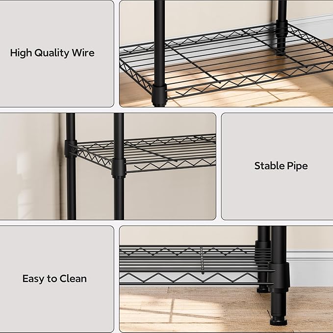 M MZG 3 Tiers Shelf Metal Storage Shelves Wire Rack Closet Organizers with Wheel for Garage Kitchen Bathroom Laundry Black 11.8" D x 17.7" W x 28.8" H