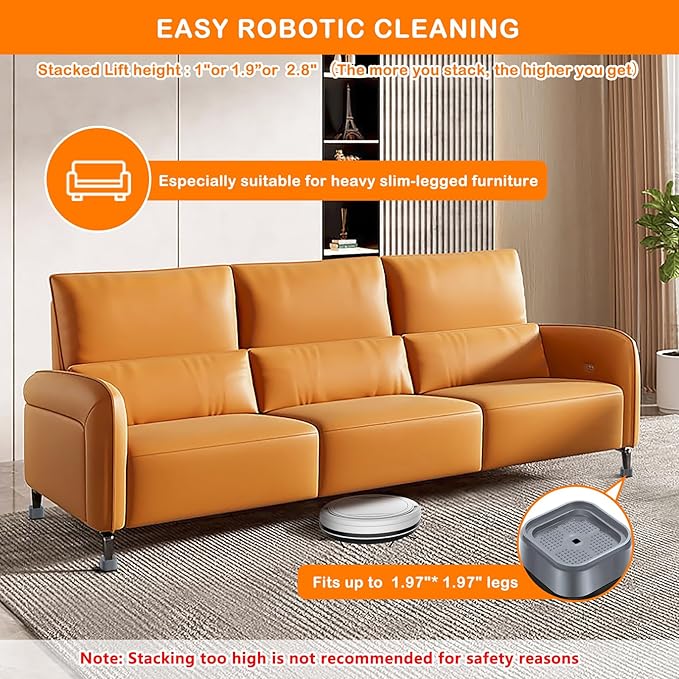 shouwuhho 8 Pack Furniture Risers Adjustable Bed Risers Heavy Duty Lifts Height 1", Square Stackable Bed Risers 1, 2 or 3 Inch for Desk Leg Table Couch Sofa Chair Bed Frame Legs Dorm, Gray