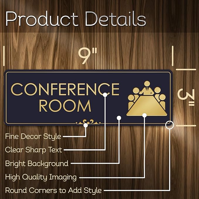 Conference Room Sign Office Meeting Sign, Black/Gold, Engraved, 3" x 9", Fade Resistance, Indoor/Outdoor Use, USA MADE By My Sign Center