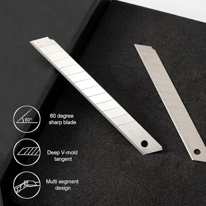 Gomake 9mm Utility Knife Replacement Blades, Snap Off Blades for 9MM Universal Art Knife,Stainless Steel Blades Use in Office, Home, Arts, Crafts - 100PCS