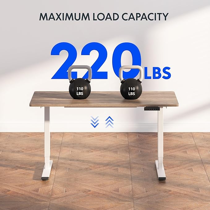 FLEXISPOT E6 3-Stage Dual Motor Electric Standing Desk 55 x 28 Sit Stand Up Desk, Holds 220 lbs, Adjustable Height w/Memory Presets, One-Piece Brown Wood Grain Desktop & White Frame, Ships in 2 Boxes