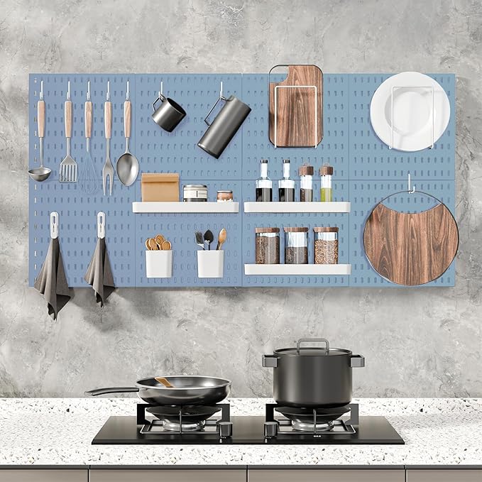 MULSAME Pegboard Combination Kit, 25.2" x 50.4" Wall Mounted Storage Set with 8 Pegboards & 40 Accessories Hanging, Peg Boards Organizer