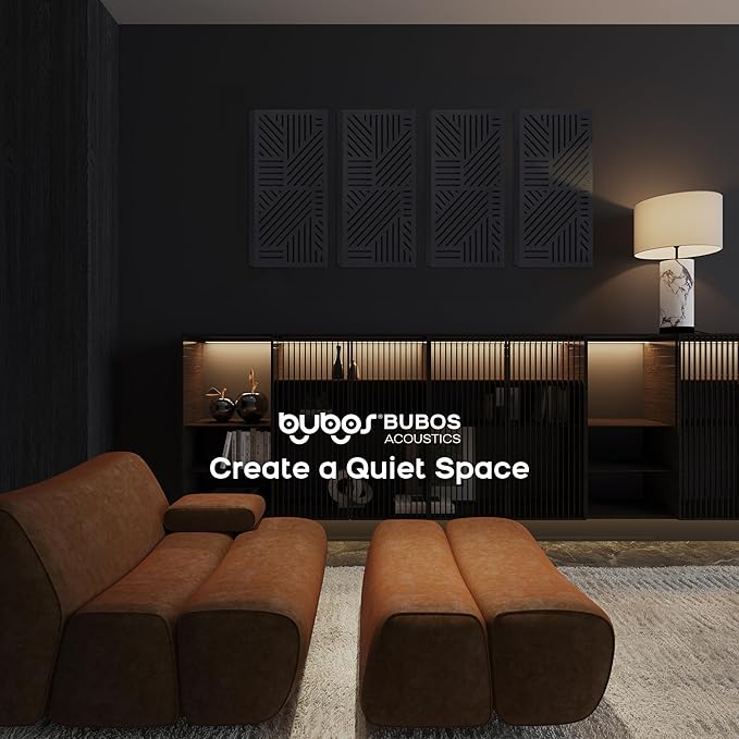 BUBOS 4 PACK Thickened Acoustic Panels, 23.6''x11.8'' Self-Adhesive Sound Absorbing Cavity Acoustic Wall Panels for Theater Studio Room Recording Room Gaming Room Meeting Rooms,VortexCore Black