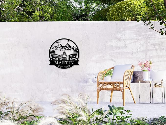 Personalized Campfire Family Name Sign, Monogram Name Camping Sign, Mountain Campfire Monogram Sign, Custom Campfire Sign, Personalized Outdoor Décor