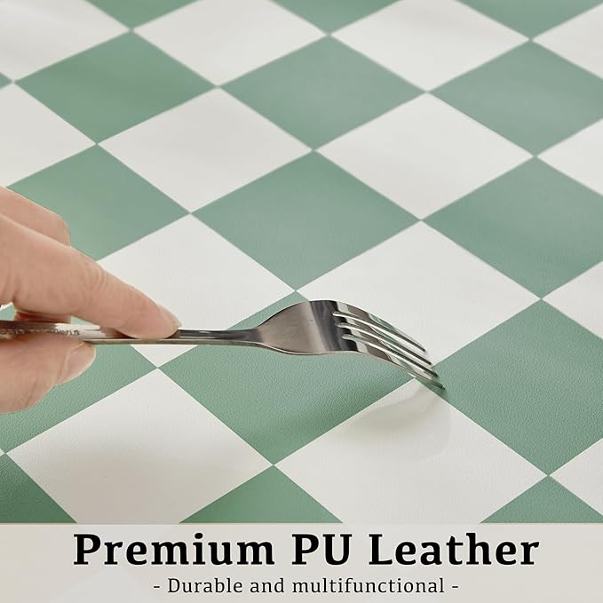 Ohocut Checkered Desk Mat, Large Cute Aesthetic Retro PU Leather Computer Laptop Desk Mat, Non-Slip Waterproof Mouse Keyboard Pad, Desk Writing Mat for Work/Home (Sage, 23.6" x 13.7")