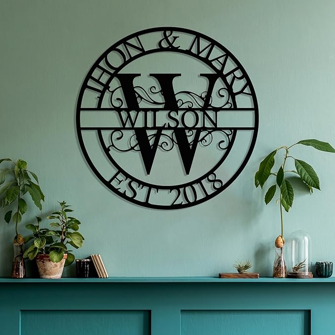 Personalized Metal Name Signs, Split Letter Monogram Wall Decor, Custom Last Name Sign, Family Name Sign for Outdoor, Personalized Wedding Gift, Garden Decor, Metal Wall Art, Housewarming Gift (MonogramDesign_3)