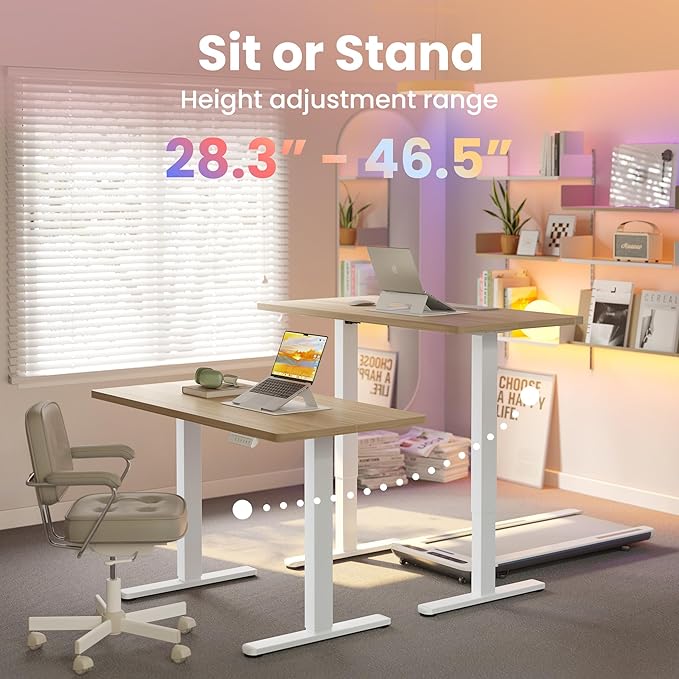 HUANUO Electric Standing Desk, 55 x 24 Inch Height Adjustable Computer Desk with Storage Bag, 4 Height Memory Settings, Sit Stand Up Desk for Home Office, Light Walnut