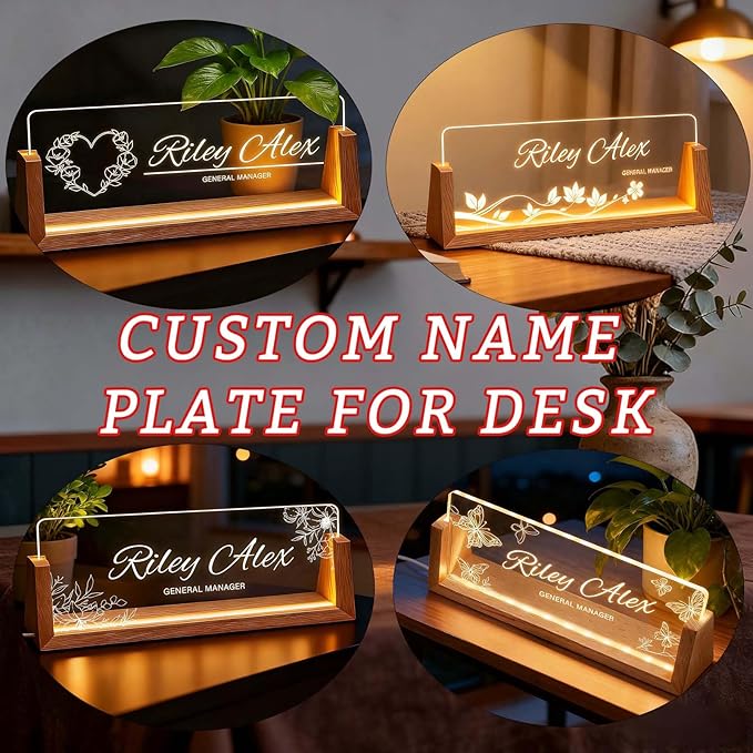 Custom Office Name Plate, Personalized Light Up Desk Sign for Coworkers Team Members, Employee Appreciation Gifts