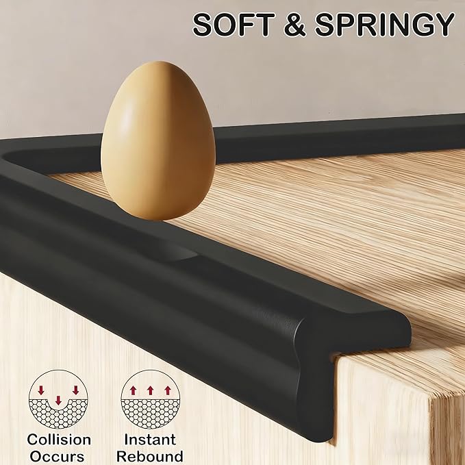 Baby Proof Corners and Edges Protector 20ft Edge+8 Corner Guard, Fireplace Baby Proofing Bumper, Heavy-Duty Soft NBR Foam Edge Corner Protector for Furniture Table, Childsafe/Pre-Taped Black