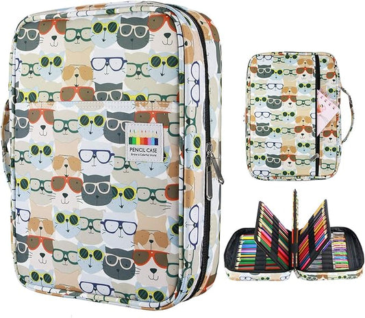 YOUSHARES Colored Pencil Case 220 Slots Pen Case Organizer With Handy Wrap & Zipper, Multilayer Holder for Prismacolor Colored Pencils & Gel Pen (Kitten)