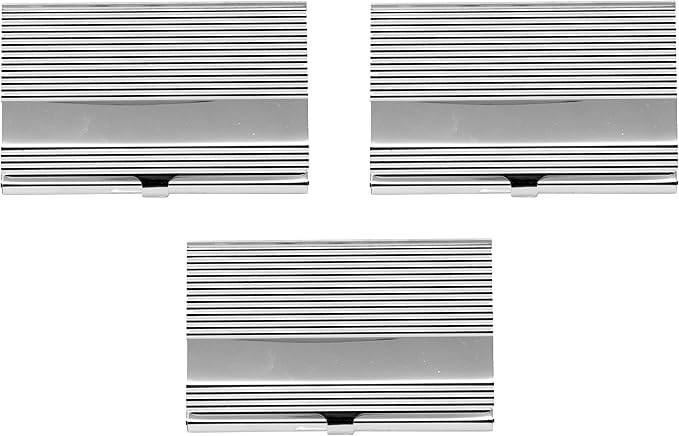 Stephanie Imports Set of 3 Slim & Minimalist Metal Business Card Holder Unisex Case (Silver Band Ridges)