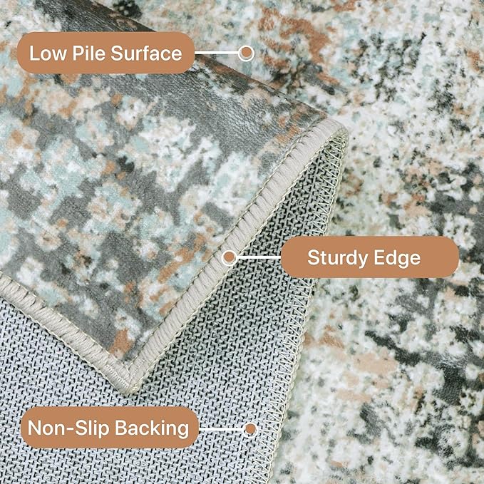 GENIMO Washable Area Rugs for Living Room, 8x10 Modern Non Slip Rugs, Low Pile Lightweight Soft Print Rug for Bedroom, Dining Room, Home Office, Washed Light Blue