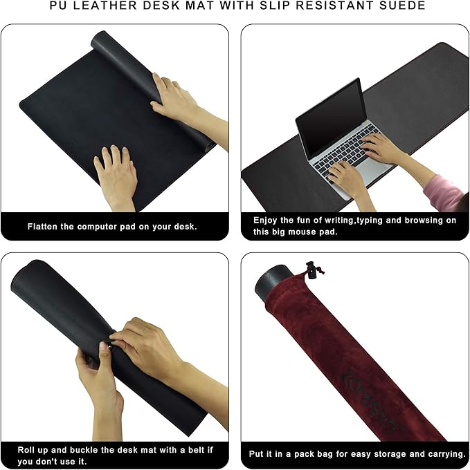 ZORESYN Large Office Desk Pad (63" x 23.6") - Waterproof PU Leather Desk Mat with Non-Slip Base, Oversized Extended Mousepad for Keyboard & Mouse, Black