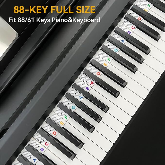 BEATBIT Piano Notes Guide for Beginner, Removable Piano Keyboard Note Labels for Learning, 88-Key Full Size, Made of Silicone, No Need Stickers, Reusable and Comes with Box (Rainbow Colors）