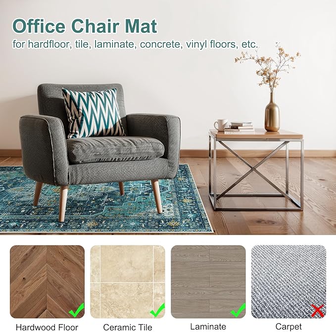 Anidaroel 46"x72" Chair Mat for Hardwood Floor/Tile Floor, Desk Chair Mat for Hard Floors, Under Desk Rug Protector for Rolling Chair, Computer Gaming Chair Mat, Low Pile Carpet Floor Mat