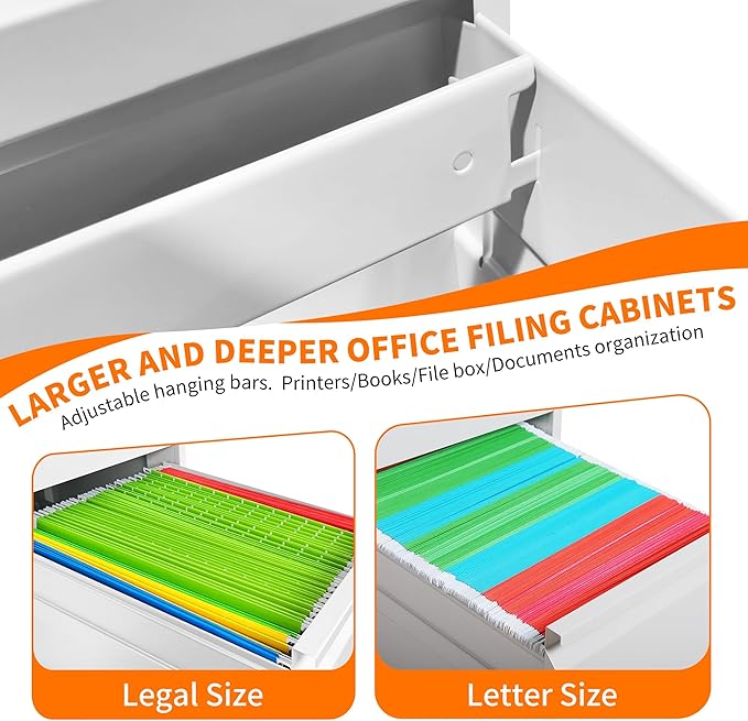 OPTYMIRA Metal File Cabinet with Drawer Heavy Duty Locking File Cabinets Home Office Steel Filing Cabinet Vertical File Cabinets for Legal/Letter Size File,Assembly Required