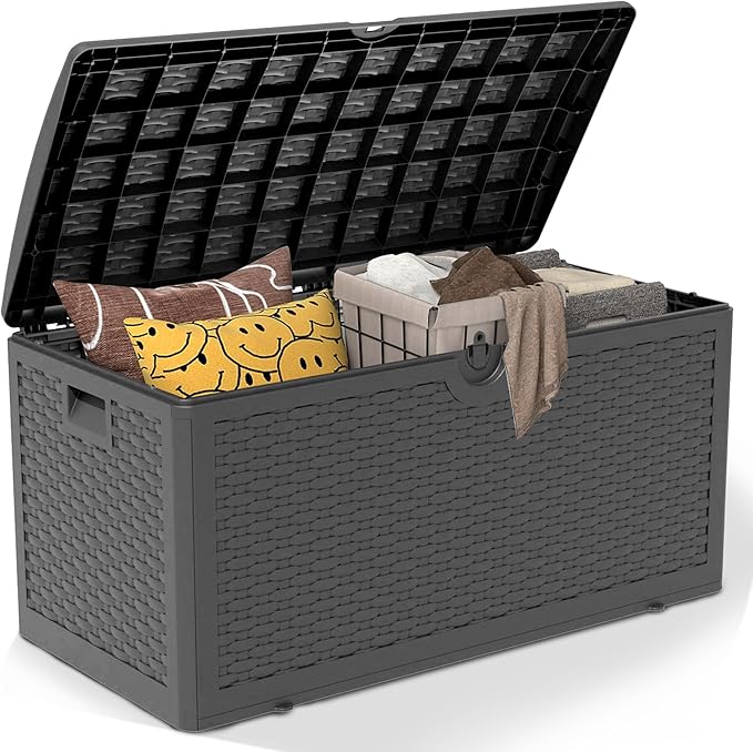 Yardgrace 80 Gallon Pro Resin Deck Box, Waterproof Outdoor Storage Bin for Patio, Poolside, and Garden, Lockable & UV-Resistant, Black