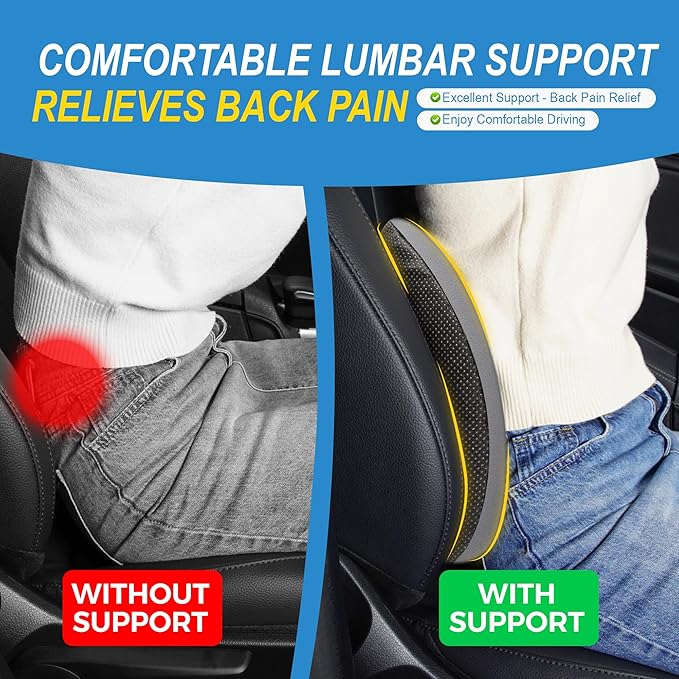 Lofty Aim Lumbar Support Pillow for Car, Memory Foam Lumbar Pillow for Lower Back Pain Relief - Back Cushion for Driving, Chair Support for Car-Office Chair, Wheelchair - Classic Dark Grey